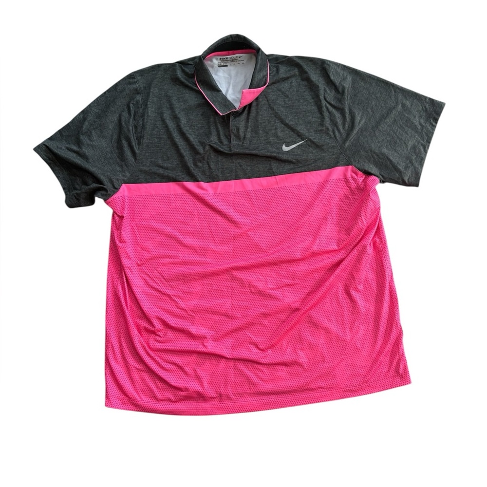 Nike XXL Charcoal and Pink Polo Shirt Dri-Fit Athletic Gym Workout Tee